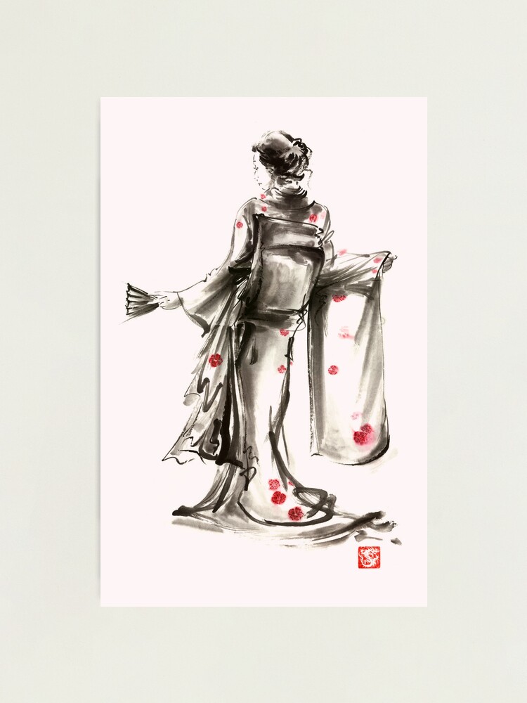 Tomitae Sumi Ink Painting on 8 X 10 Matte Paper Japanese Geisha Art Asian  Maiko Artwork 