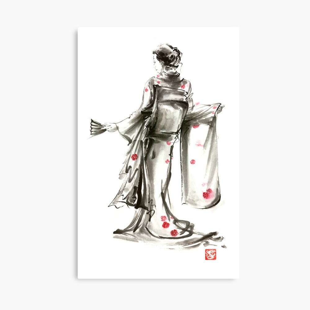 Portrait of asian woman sumi-e artist in red kimono with easel p Tote Bag  by Awen Fine Art Prints - Pixels