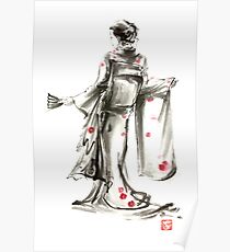 Geisha Japanese woman sumi-e original painting art print Poster