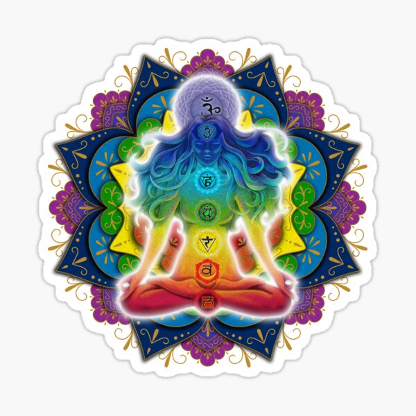 Mandala woman meditating chakras Sticker