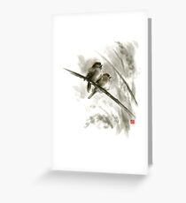 Sparrows sumi-e bird birds on branches original ink painting artwork Greeting Card