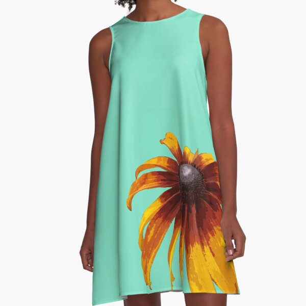 Black-Eyed Susan - Aqua A-Line Dress