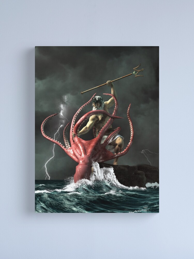Poseidon vs. the Kraken Canvas Print for Sale by Daniel Eskridge