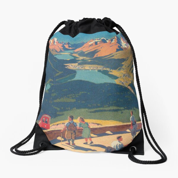 Muottas Muragl, Switzerland Vintage Travel Poster Drawstring Bag