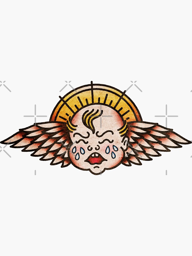 Thumbnail 3 of 3, Sticker, Salty-Dog2 American Traditional Crybaby Cherub Grunge designed and sold by Salty-Dog2.