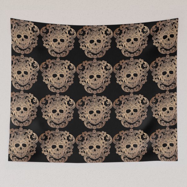 Item preview, Gold Lace Skull Damask on Black designed and sold by Cecilia Mok.