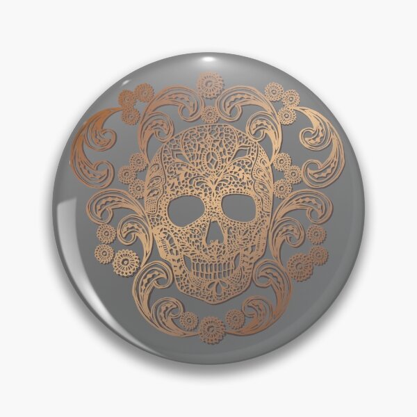 Item preview, Gold Lace Skull Damask on Grey designed and sold by Cecilia Mok.
