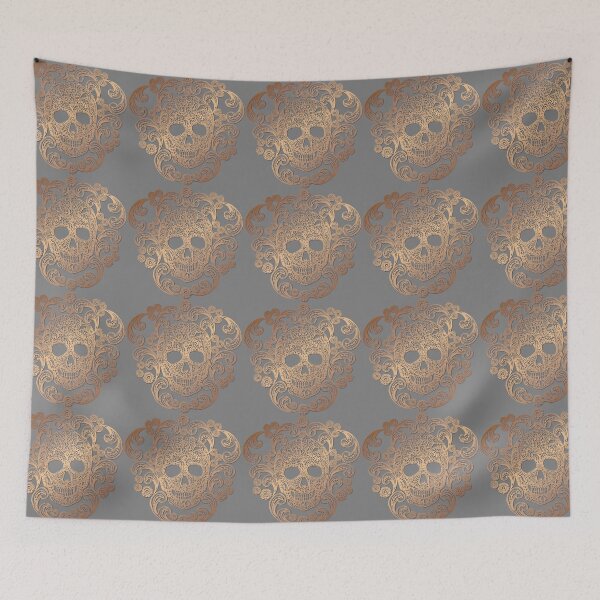 Item preview, Gold Lace Skull Damask on Grey designed and sold by Cecilia Mok.