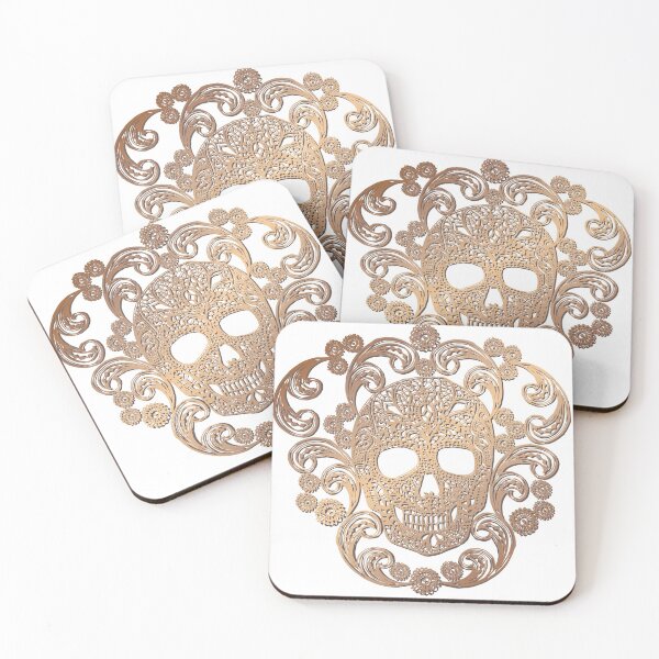 Item preview, Gold Lace Skull Damask on White designed and sold by Cecilia Mok.