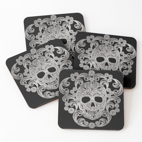 Item preview, Silver Lace Skull Damask on Black designed and sold by Cecilia Mok.