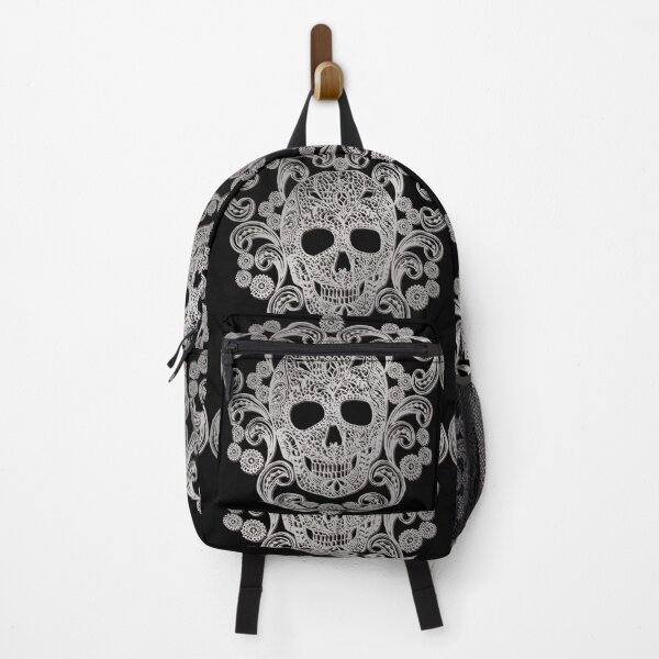 Item preview, Silver Lace Skull Damask on Black designed and sold by Cecilia Mok.