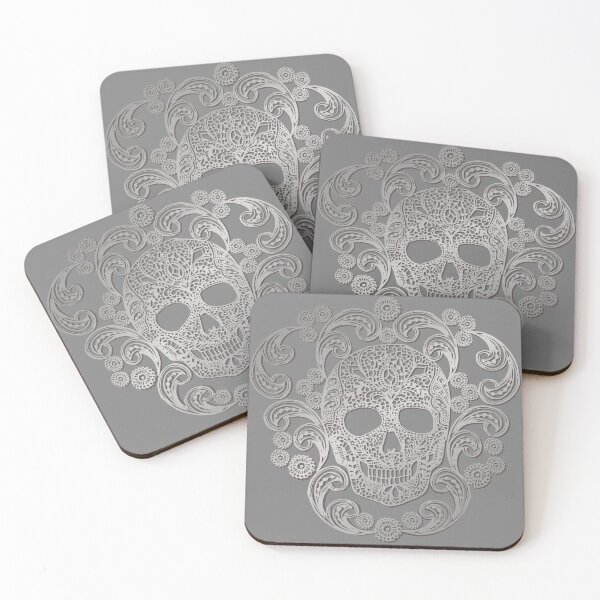Item preview, Silver Lace Skull Damask on Grey designed and sold by Cecilia Mok.