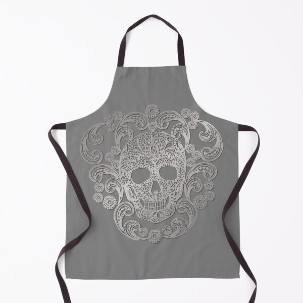 Item preview, Silver Lace Skull Damask on Grey designed and sold by Cecilia Mok.