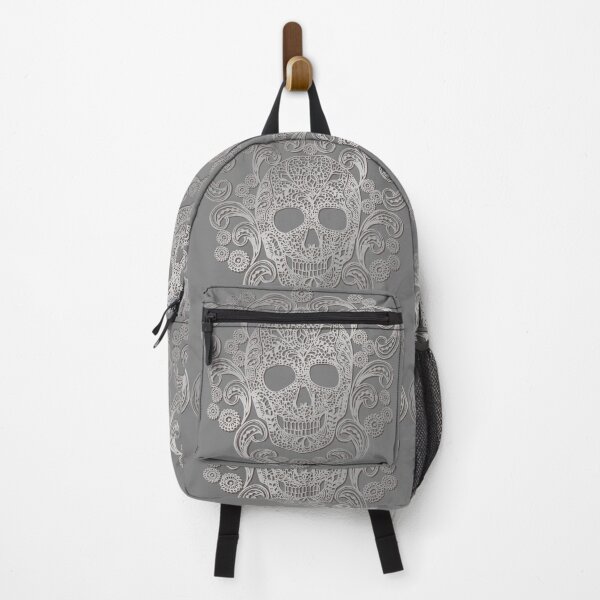 Item preview, Silver Lace Skull Damask on Grey designed and sold by Cecilia Mok.
