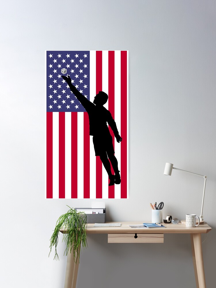 Poster for Sale avec l'œuvre « Bière Die Shot Silhouette Drapeau américain  » de l'artiste Dice-Up