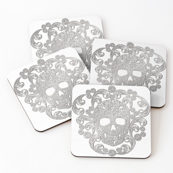 Item preview, Silver Lace Skull Damask on White designed and sold by Cecilia Mok.