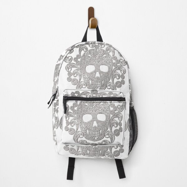 Item preview, Silver Lace Skull Damask on White designed and sold by Cecilia Mok.