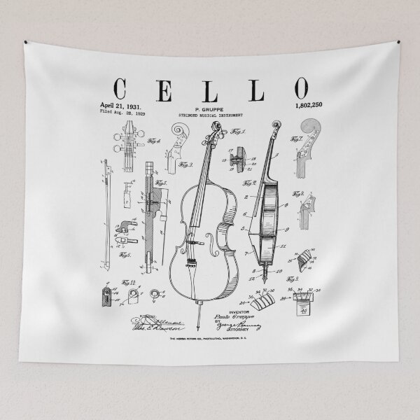 Item preview, Cello Vintage Patent Cellist Drawing Print designed and sold by GrandeDuc.