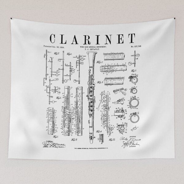 Item preview, Clarinet Vintage Patent Clarinetist Drawing Print designed and sold by GrandeDuc.