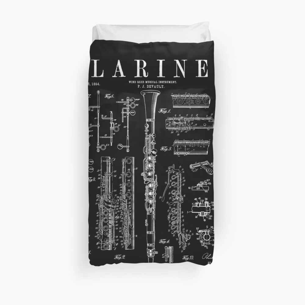 Clarinet Vintage Patent Clarinetist Drawing Print Duvet Cover
