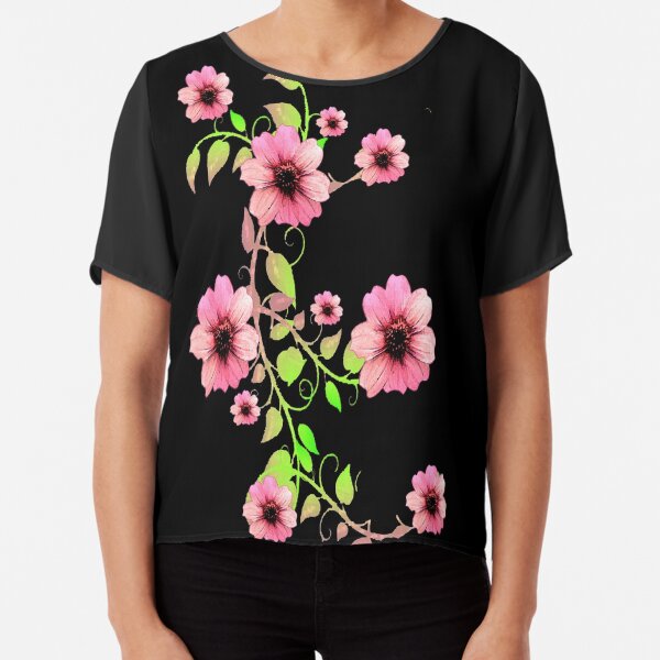 WATERCOLOR FLORAL GARLAND WITH LIGHT PINK FLOWERS Chiffon Top