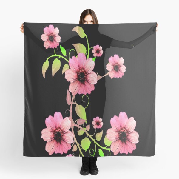 WATERCOLOR FLORAL GARLAND WITH LIGHT PINK FLOWERS Scarf