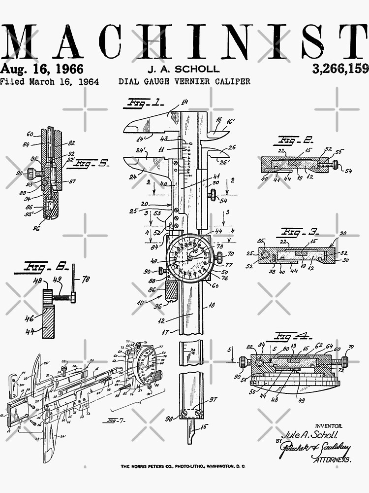 "Funny Machinist Vintage Dial Caliper Patent Print Drawing" Sticker by