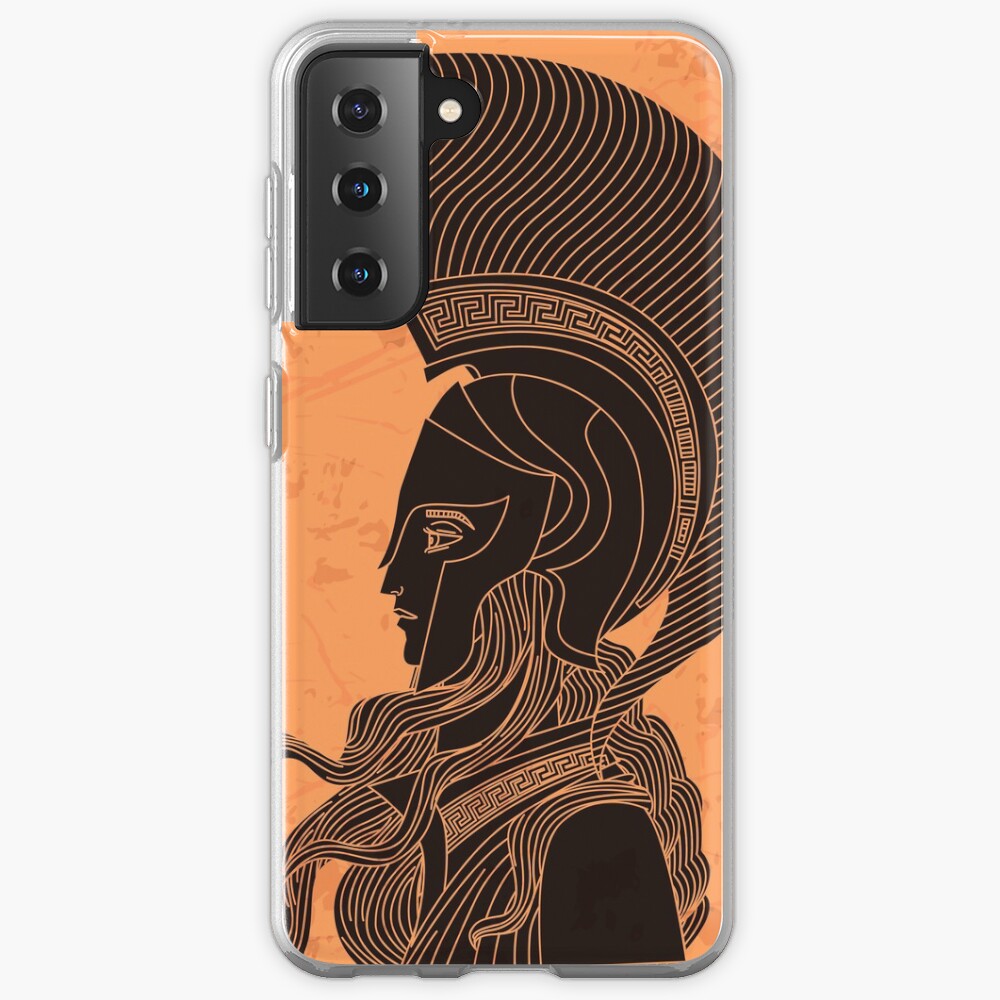 greek orange and black amphora drawing of athena Samsung Galaxy Phone Case