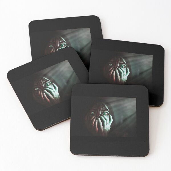 Item preview, Horror Halloween - Woman with green eyes, in fear in a dark room designed and sold by Rhu Creations.