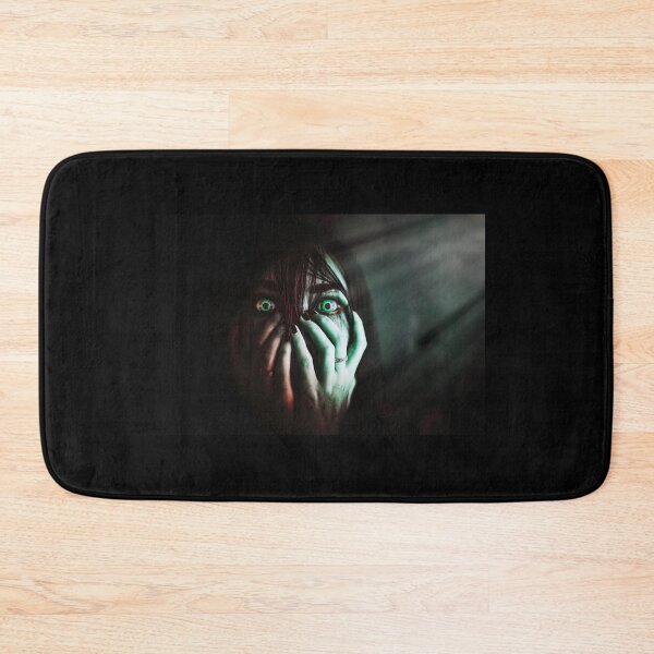 Item preview, Horror Halloween - Woman with green eyes, in fear in a dark room designed and sold by Rhu Creations.