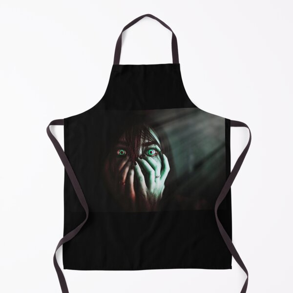 Item preview, Horror Halloween - Woman with green eyes, in fear in a dark room designed and sold by Rhu Creations.