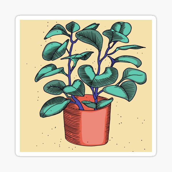 Purple Stem Flowerpot // Beautiful house plant // Plant with lucious green leaves // Green and purple plant in a pot Sticker