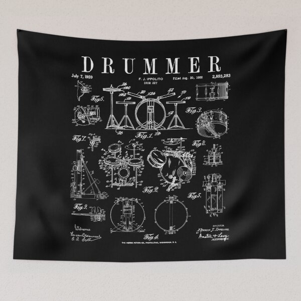 Item preview, Drum Set Kit Vintage Patent Drummer Drawing Print designed and sold by GrandeDuc.