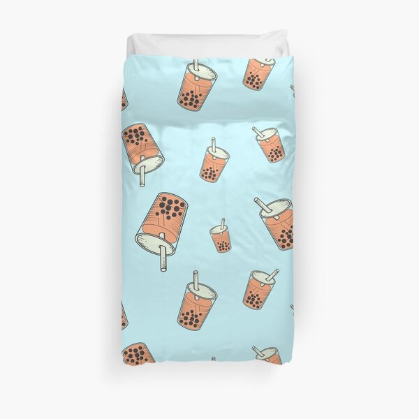 "Boba Bubble Tea Blue Pattern" Duvet Cover by RealKindCo Redbubble