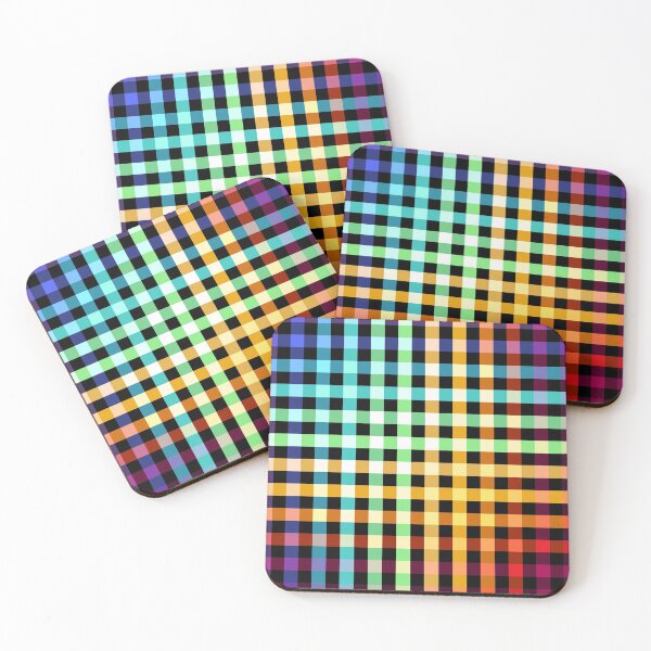 Item preview, colorful abstract pattern on black - striped checkered rainbow color design designed and sold by ohaniki.