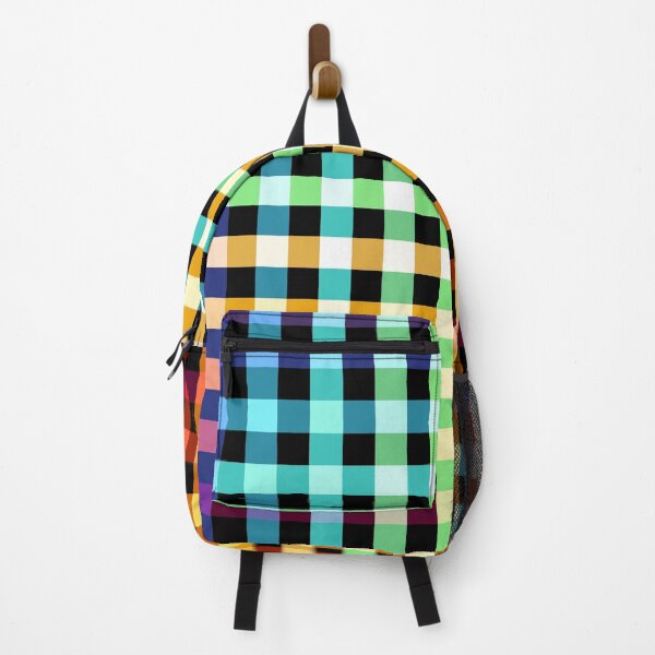 Item preview, colorful abstract pattern on black - striped checkered rainbow color design designed and sold by ohaniki.