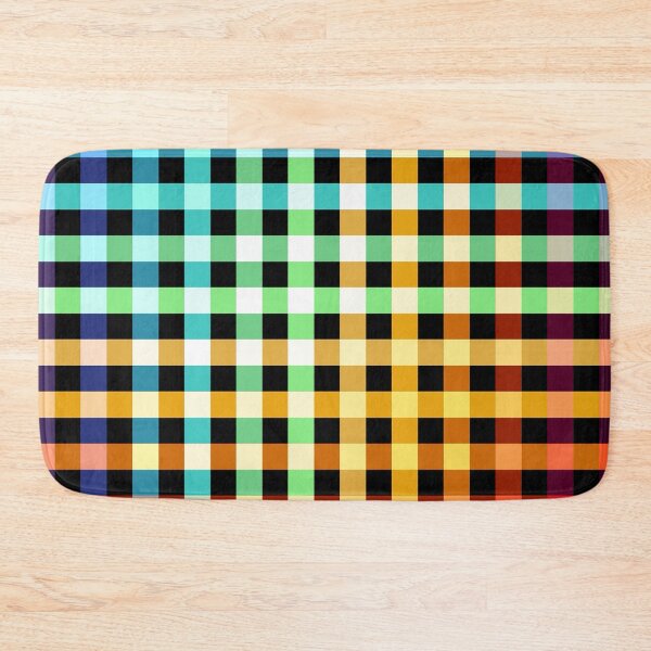 Item preview, colorful abstract pattern on black - striped checkered rainbow color design designed and sold by ohaniki.
