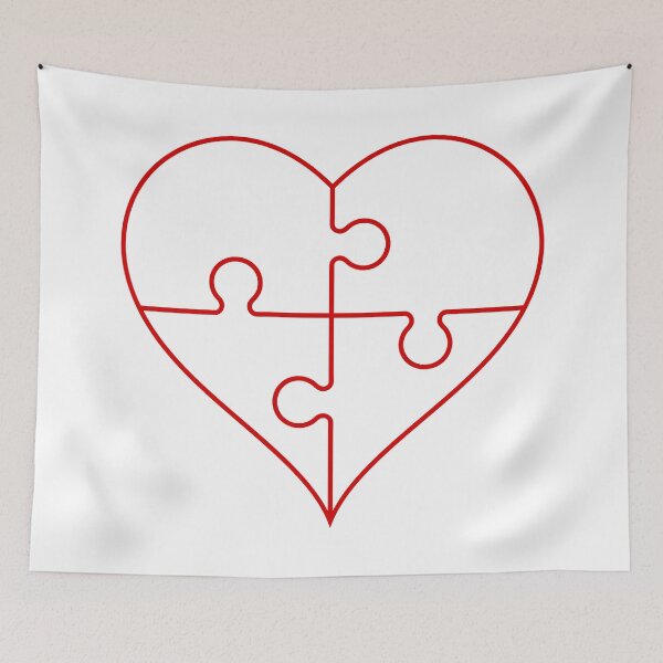 Item preview, Red heart outline in a shape of a puzzle on a white background. designed and sold by TashaVector.