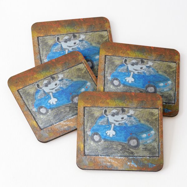 Item preview, A white dog is on board a blue fiat500 whit frame designed and sold by walterfest.
