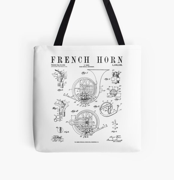 Item preview, French Horn Old Vintage Antique Patent Drawing Print designed and sold by GrandeDuc.