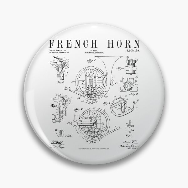 Item preview, French Horn Old Vintage Antique Patent Drawing Print designed and sold by GrandeDuc.
