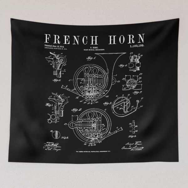 Item preview, French Horn Old Vintage Antique Patent Drawing Print designed and sold by GrandeDuc.
