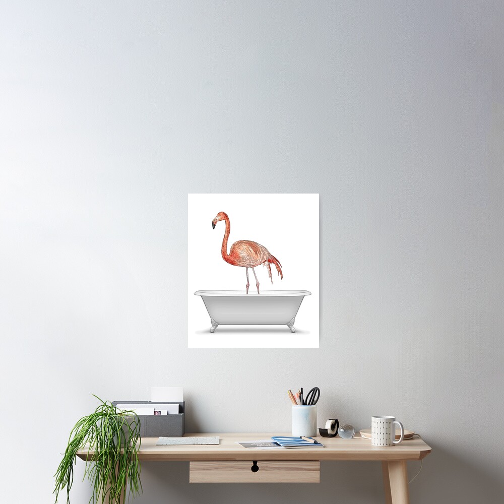 "flamingo, pink flamingo, bathroom art, bathroom wall art, bathroom