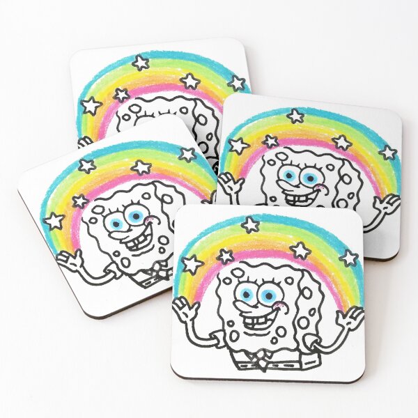 Item preview, Spongebob own illustration, imagination, cartoon interpretation, who lives in the pineapple under the sea, yellow sponge, colored rainbow, stars, funny gift, sinister drawing designed and sold by Mariuki Flow.