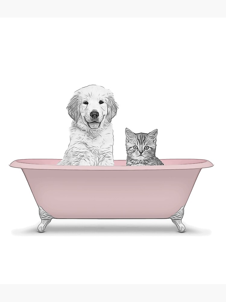 "dog, cat, pet, bathroom art, bathroom wall art, bathroom kids art