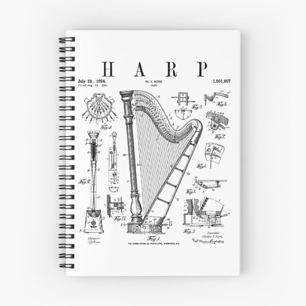Item preview, Harp Vintage Patent Harpist Drawing Print designed and sold by GrandeDuc.