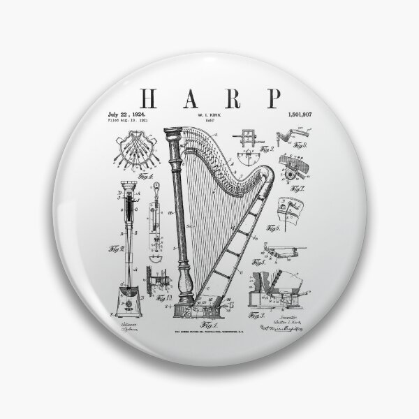 Item preview, Harp Vintage Patent Harpist Drawing Print designed and sold by GrandeDuc.