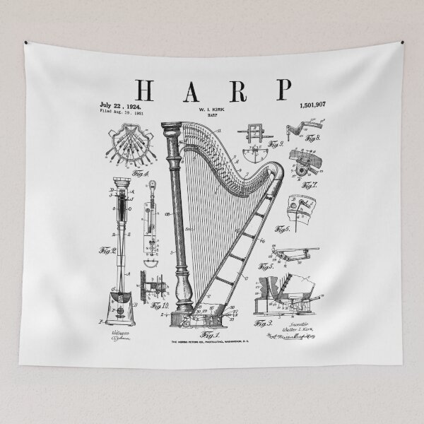 Item preview, Harp Vintage Patent Harpist Drawing Print designed and sold by GrandeDuc.