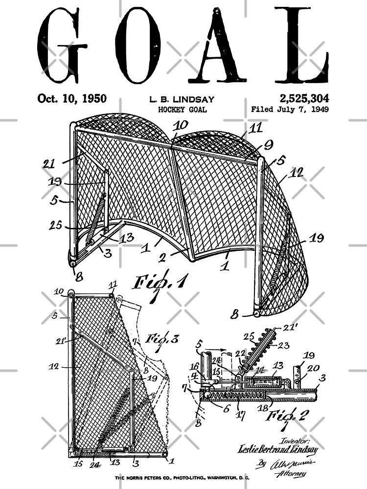 Ice Hockey Goal Old Vintage Patent Drawing Print Kids T-Shirt for