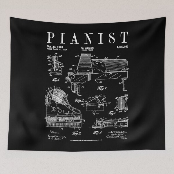 Item preview, Grand Piano Old Vintage Patent Pianist Drawing Print designed and sold by GrandeDuc.